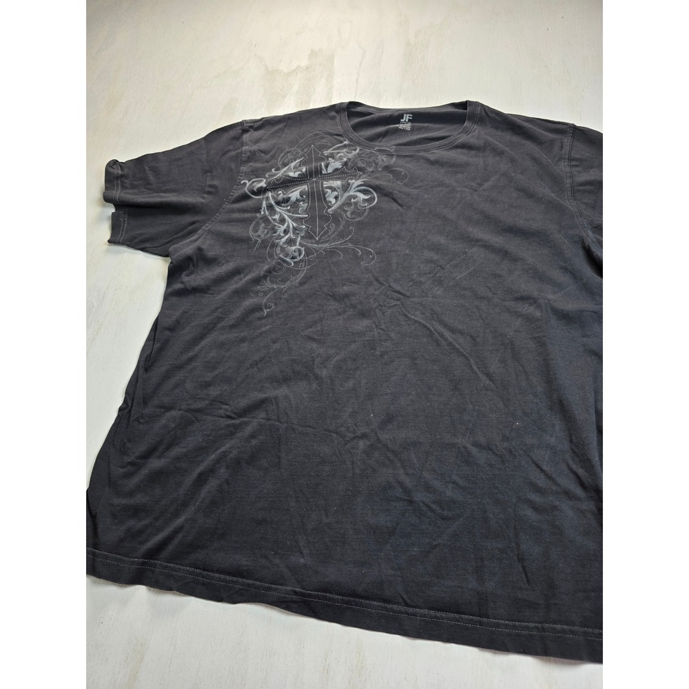 J. Ferrar Mens 2XLT Black Graphic T-Shirt Gothic Cross Filigree Grunge Biker Tee